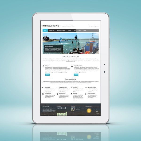 The website design viewed on a tablet