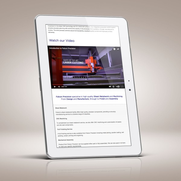 The Falcon Precision website design incoporating a new corporate video