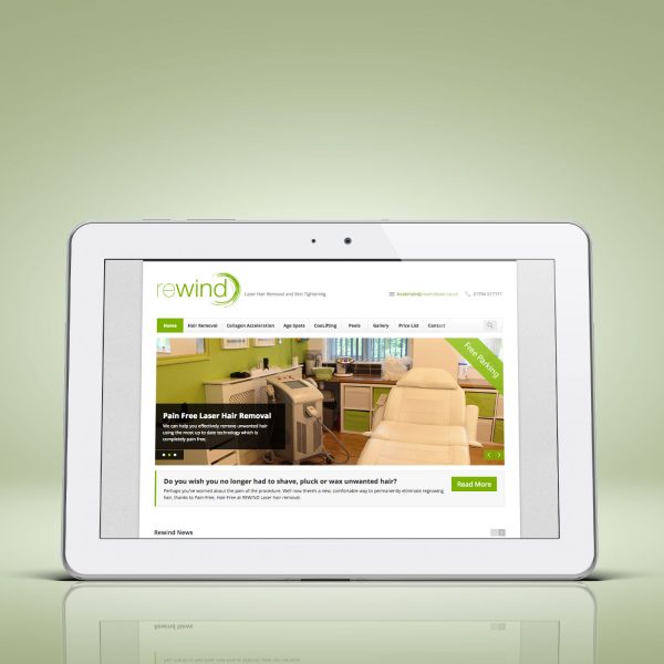 The Rewind site design on a tablet in landscape orientation